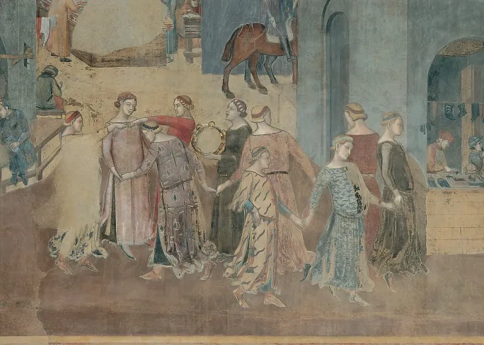 Framed Print : Lorenzetti Ambrogio, The Effects of Good Government in the City and Country, 1338 - 1339, 14th Century, fresco, Italy, Tuscany, Siena, Palazzo Pubblico, Sala dei Nove