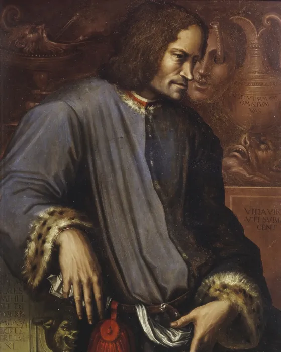Framed Print : Lorenzo de Medici, by Giorgio Vasari, 1533, 16th Century, tempera on board, 90 x 72 cm - Italy, Tuscany, Florence, Uffizi Gallery. Whole artwork view