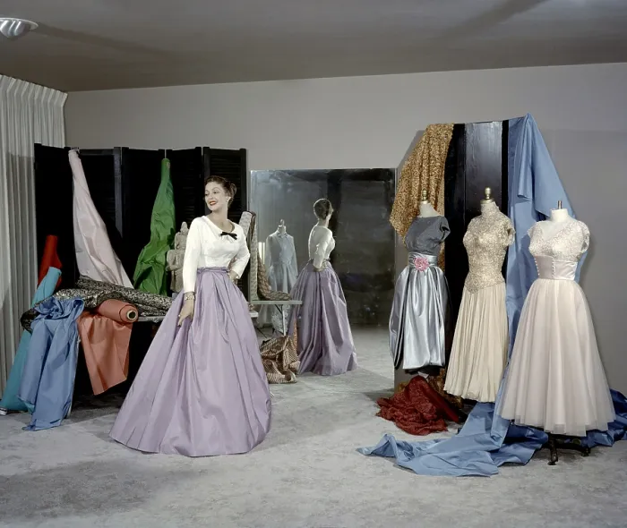 Framed Print : THE LORETTA YOUNG SHOW, (aka LETTER TO LORETTA), Loretta Young, with some of her wardrobe, ca. mid-1950s