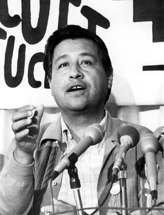 Framed Print : LOS ANGELES: Cesar Chavez, leader of the United Farm Workers, announces at a news conference that the union has started another nationwide boycott of a farm product--this time