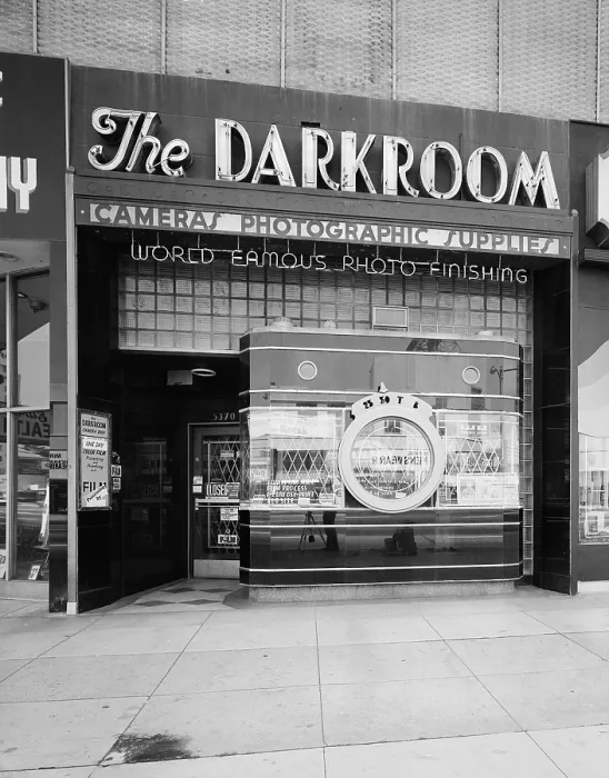 Framed Print : Los Angeles, The Darkroom, camera and photography store, an example of Streamline Moderne design