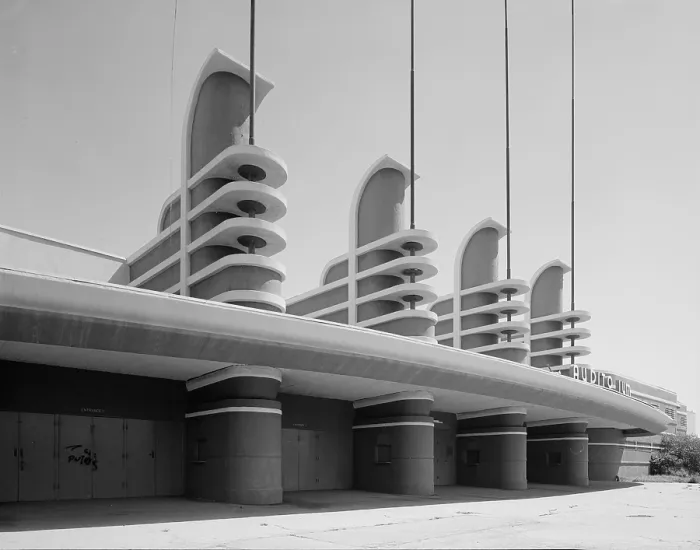 Framed Print : Los Angeles, Pan Pacific Auditorium, the structure achieves not just the styling of the great streamlined World's Fairs of the 1930's