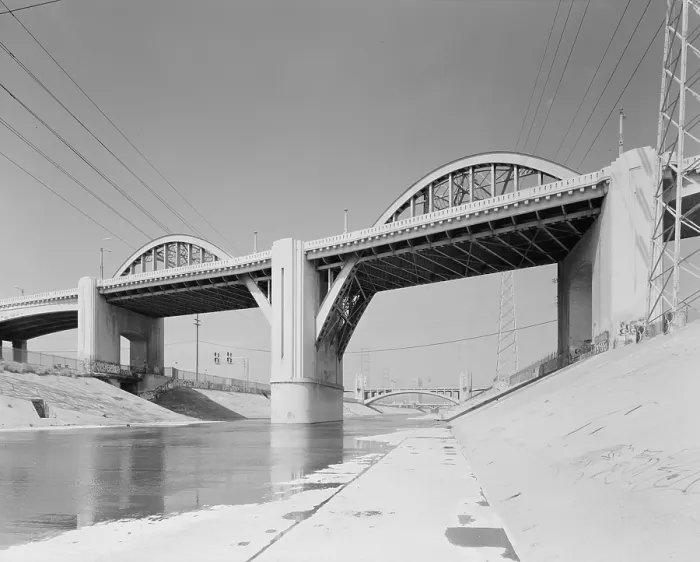 Framed Print : Los Angeles River and the Sixth Street Bridge, an example of Moderne design with detailing referred to as Starved Classicism, designed by Merrill Butler in 1932 Framed Print : Los Angeles River and the Sixth Street Bridge, an example of Moderne design with detailing referred to as Starved Classicism, designed by Merrill Butler in 1932