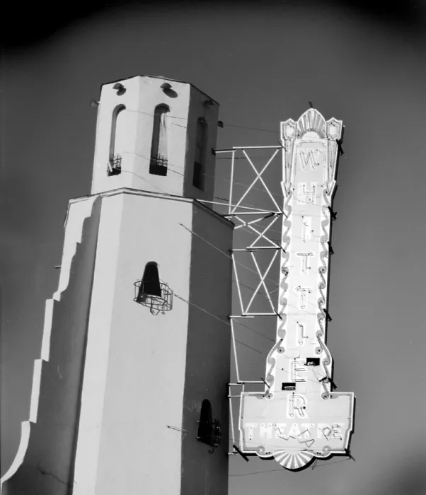 Framed Print : Los Angeles, detail of the Whittier Theatre sign, 11602-11612 East Whittier Boulevard, Whittier, Los Angeles, California, photograph circa late 1980s
