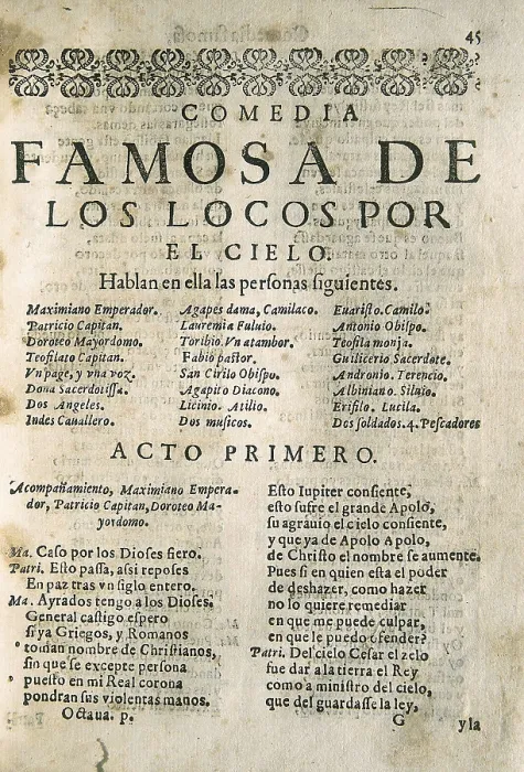 Framed Print : Los locos por el cielo, comedy by Lope de Vega edited in Barcelona by Sebastin de Comellas (1617). Beginning of the first act. SPAIN. Barcelona. Barcelona University Library