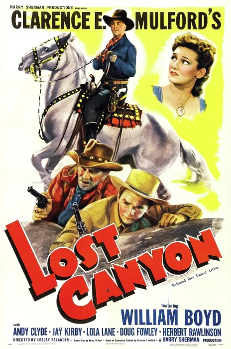 Framed Print : LOST CANYON, US poster art, top from left: William Boyd, Lola Lane, bottom from left: Andy Clyde, Jay Kirby, 1942