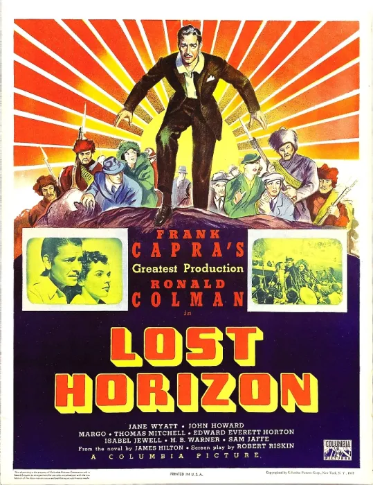 Framed Print : LOST HORIZON, top center: Ronald Colman, bottom left: Ronald Colman on window card, 1937
