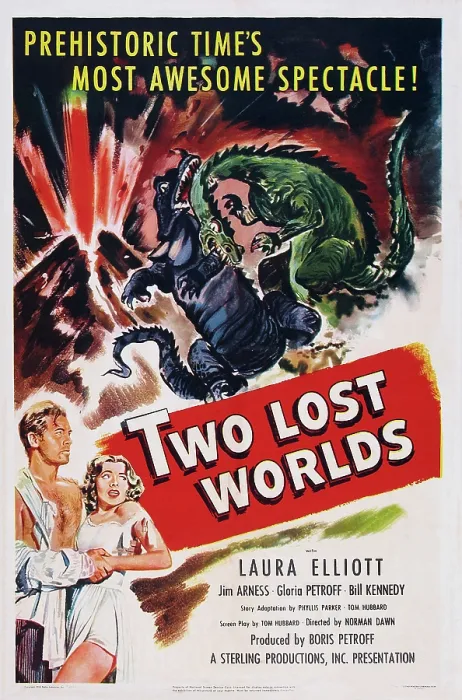 Framed Print : TWO LOST WORLDS, US poster, bottom from left: Bill Kennedy, Laura Elliott (aka Kasey Rogers), 1951