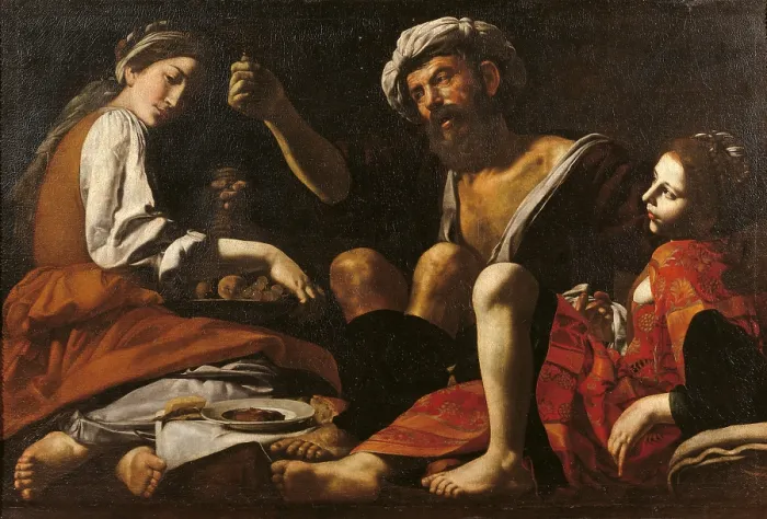 Framed Print : Lot and his Daughters, by Giovanni Battista Caracciolo know as Battistello, 1625 about, 17th Century, tempera on panel, cm 123 x 182 - Italy, Marche, Pesaro Urbino, Urbino