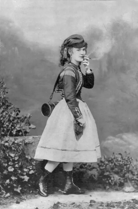 Framed Print : Lotta Crabtree (1847-1924), American entertainer, full-length portrait in costume for a theatrical role, smoking a cigar, photograph by J. Gurney & Son, 1868