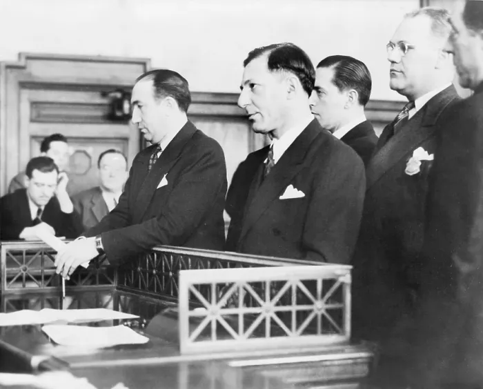 Framed Print : Louis Lepke Buchalter, standing in court during sentencing to 14 years in prison for narcotics conspiracy on December 5, 1941