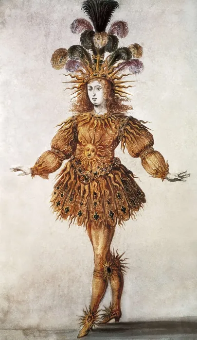 Framed Print : LOUIS XIV, called 'Le Roi Soleil' (1638-1715). Louis XIV dressed up as sun for a theatre performance at Versailles. Engraving. AISA / Everett Collection**US SALES ONLY**