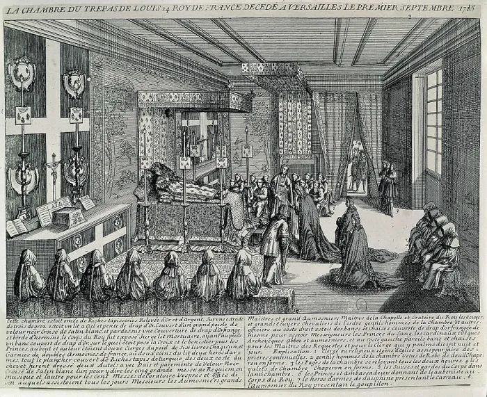 Framed Print : LOUIS XIV, called 'Le Roi Soleil' (1638-1715). Louis XIV's death at the Versailles Palace (1715). Xylography. FRANCE. Paris. Muse Carnavalet (Carnavalet Museum) Framed Print : LOUIS XIV, called 'Le Roi Soleil' (1638-1715). Louis XIV's death at the Versailles Palace (1715). Xylography. FRANCE. Paris. Muse Carnavalet (Carnavalet Museum)
