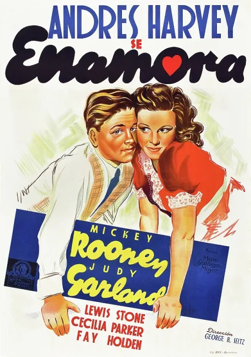 Framed Print : LOVE FINDS ANDY HARDY, (aka ANDRES HARVEY SE ENAMORA), l-r: Mickey Rooney, Judy Garland on Spanish poster art, 1938