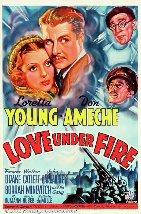 Framed Print : LOVE UNDER FIRE, US poster, clockwise from left: Loretta Young, Don Ameche, Walter Catlet, John Carradine, 1937. TM & copyright 20th Century Fox Film Corp Framed Print : LOVE UNDER FIRE, US poster, clockwise from left: Loretta Young, Don Ameche, Walter Catlet, John Carradine, 1937. TM & copyright 20th Century Fox Film Corp