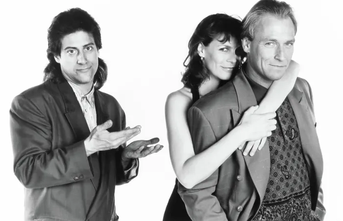 Framed Print : ANYTHING BUT LOVE, from left: Richard Lewis, Jamie Lee Curtis, Corbin Bernsen, Bang You;re Dead, (season 2, episode 7, aired November 8, 1989), 1989-1992
