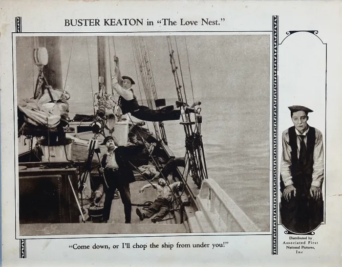 Framed Print : THE LOVE NEST, lobbycard, Joe Roberts (with axe), Buster Keaton (top), 1923 Framed Print : THE LOVE NEST, lobbycard, Joe Roberts (with axe), Buster Keaton (top), 1923
