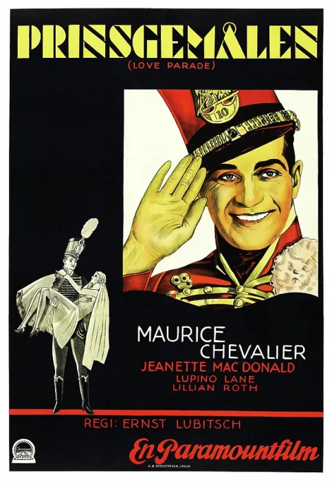 Framed Print : THE LOVE PARADE, (aka PRINSGEMALEN), Swedish poster art, Maurice Chavalier, 1929
