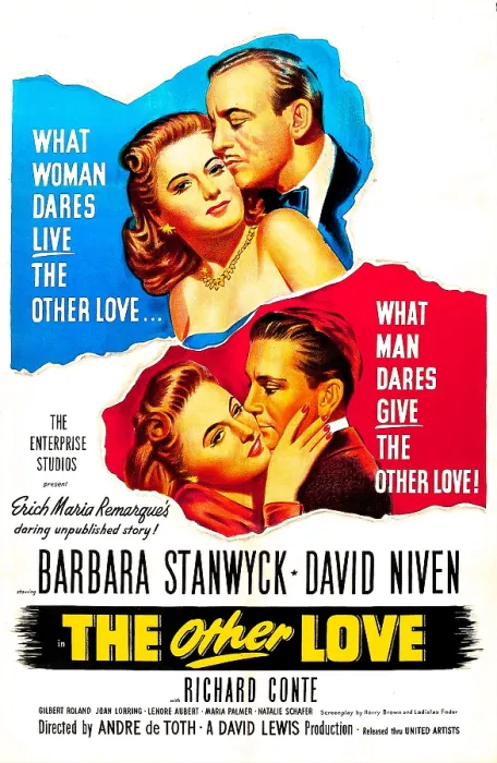 Framed Print : THE OTHER LOVE, US poster, top from left: Barbara Stanwyck, David Niven, middle from left: Barbara Stanwyck, Richard Conte, 1947
