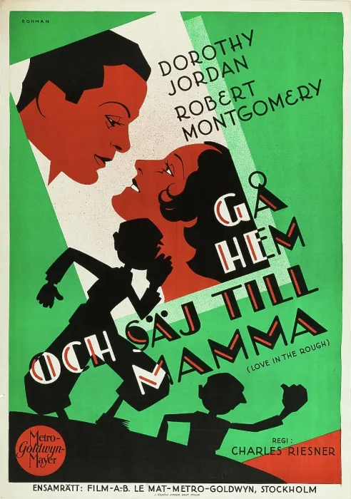 Framed Print : LOVE IN THE ROUGH, (aka GA HEM OCH SAJ TILL MAMMA), l-r: Robert Montgomery, Dorothy Jordan on Swedish poster art, 1930