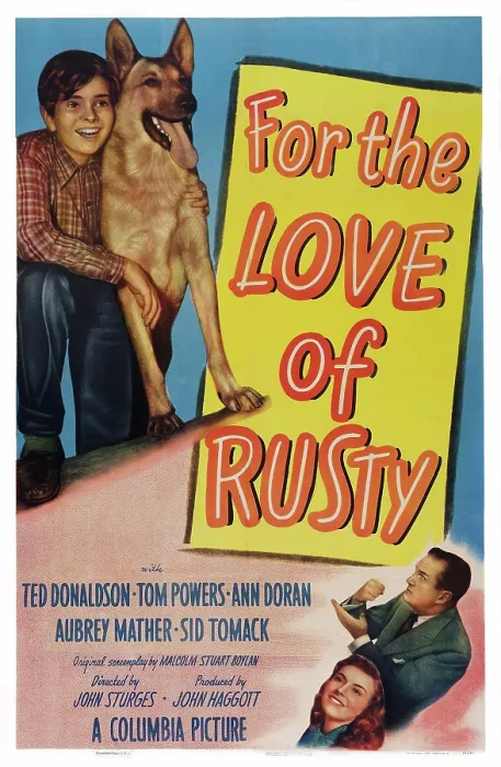 Framed Print : FOR THE LOVE OF RUSTY, top l-r: Ted Donaldson, Flame the Dog, bottom l-r: Tom Powers, Ann Doran on poster art, 1947
