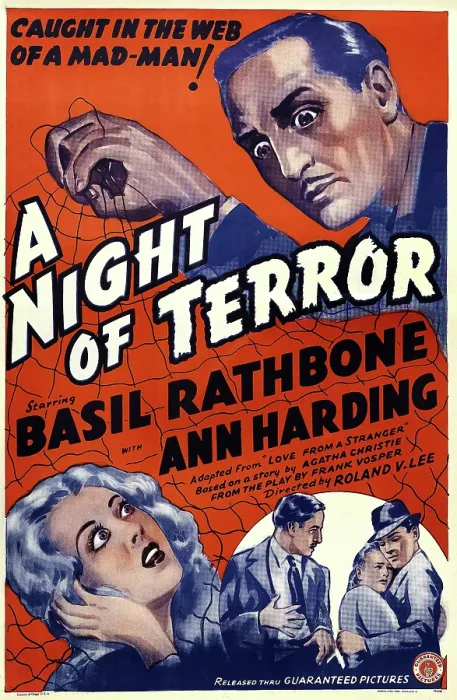 Framed Print : LOVE FROM A STRANGER, (aka A NIGHT OF TERROR), US re-release poster art, top: Basil Rathbone, bottom left: Ann Harding; inset from left: Basil Rathbone, Ann Harding, Bruce Seton