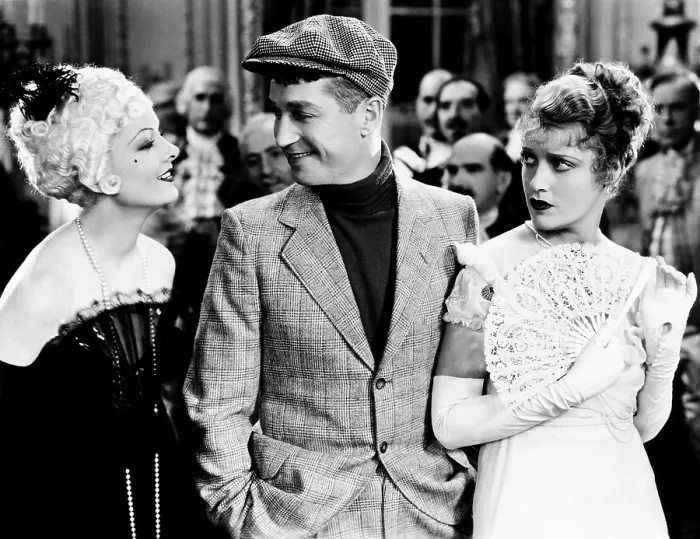 Framed Print : LOVE ME TONIGHT, from left: Myrna Loy, Maurice Chevalier, Jeanette MacDonald, 1932