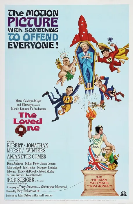 Framed Print : THE LOVED ONE, top clockwise from bottom left: Roddy McDowall, Jonathan Winters, John Gielgud, Robert Morse, Liberace, bottom from left: Anjanette Comer, Rod Steiger, 1965