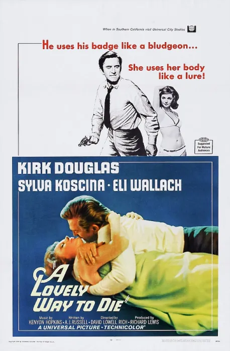 Framed Print : A LOVELY WAY TO DIE, US poster art, top and bottom: Kirk Douglas, Sylva Koscina, 1968