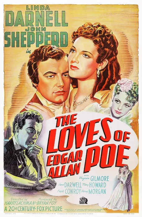 Framed Print : THE LOVES OF EDGAR ALLAN POE, US poster art, top from left: Shepperd Strudwick (aka John Shepperd), Linda Darnell, Virginia Gilmore, 1942 Framed Print : THE LOVES OF EDGAR ALLAN POE, US poster art, top from left: Shepperd Strudwick (aka John Shepperd), Linda Darnell, Virginia Gilmore, 1942