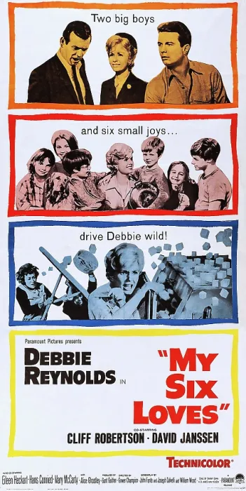 Framed Print : MY SIX LOVES, top l-r: David Janssen, Debbie Reynolds, Cliff Robertson, center and bottom: Debbie Reynolds on poster at, 1963 Framed Print : MY SIX LOVES, top l-r: David Janssen, Debbie Reynolds, Cliff Robertson, center and bottom: Debbie Reynolds on poster at, 1963