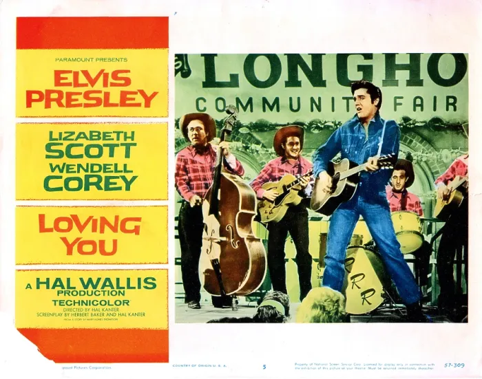 Framed Print : LOVING YOU, (from left): Bill Black (double bass), Scotty Moore, Elvis Presley, DJ Fontana (drums), 1957