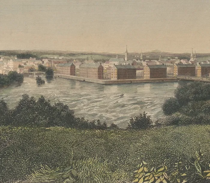 Framed Print : Lowell, Massachusetts, was sited at the confluence of the Merrimack and Concord rivers, with a row of textile mills along the Merrimack River, 1840-1860