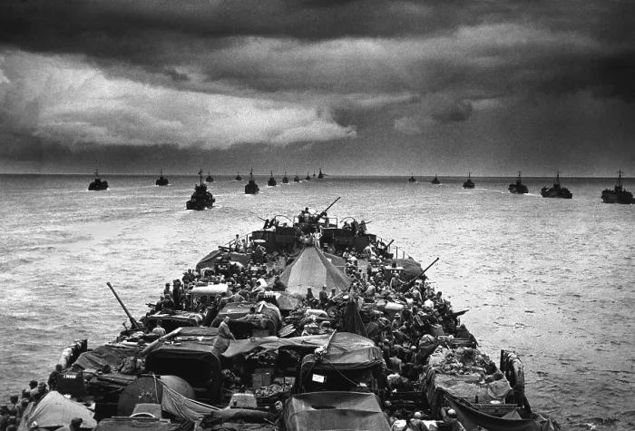 Framed Print : A LST (Landing Ship Tank) en route for the invasion of Cape Sansapor, New Guinea