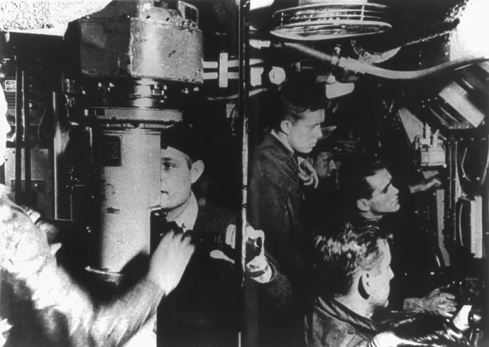 Framed Print : Lt. Jimmy Carter inside diesel-electric submarine. The future President served in the Navy from 1943 to 1953. (BSLOC_2015_14_65)