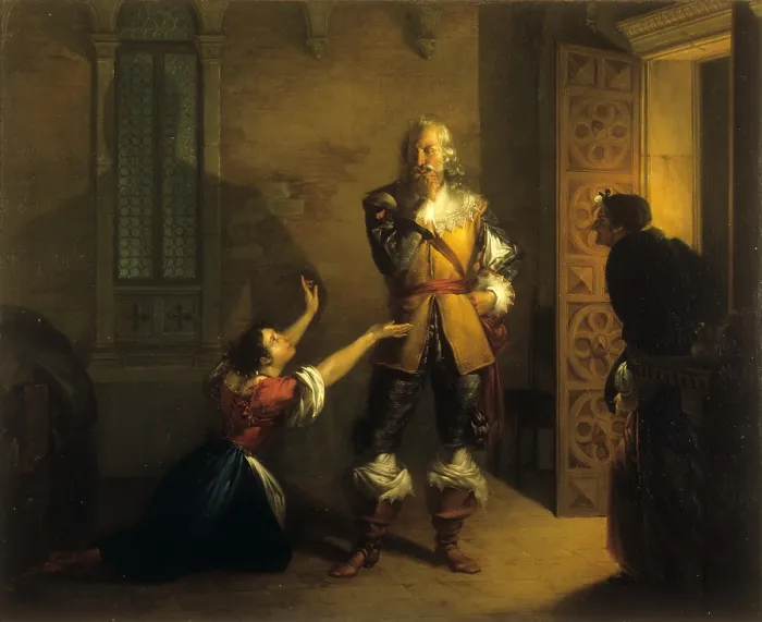 Framed Print : Lucia Kneeling in front of the Innominato, by Michelangelo Grigoletti, 1829, 19th Century, oil on canvas - Private collection. Whole artwork view Framed Print : Lucia Kneeling in front of the Innominato, by Michelangelo Grigoletti, 1829, 19th Century, oil on canvas - Private collection. Whole artwork view