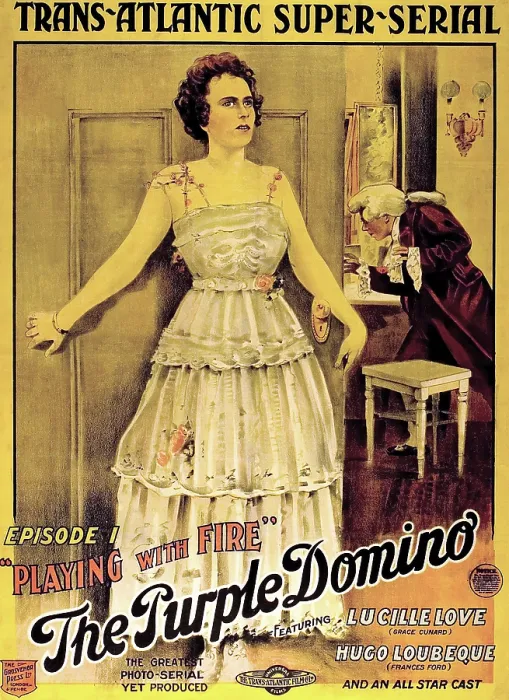 Framed Print : LUCILLE LOVE: THE GIRL OF MYSTERY, (aka THE PURPLE DOMINO), Grace Cunard, chapter 1, Playing with Fire, 1914