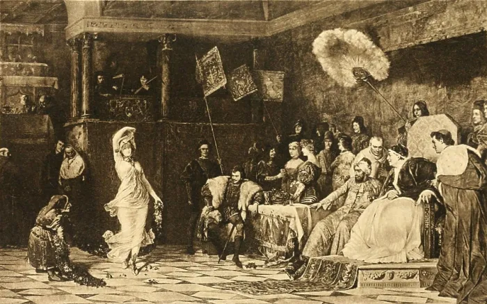 Framed Print : Lucrezia Borgia (1480-1519), dancing at the Court of the Pope Alexander VI, her father and plotter of her three political marriages