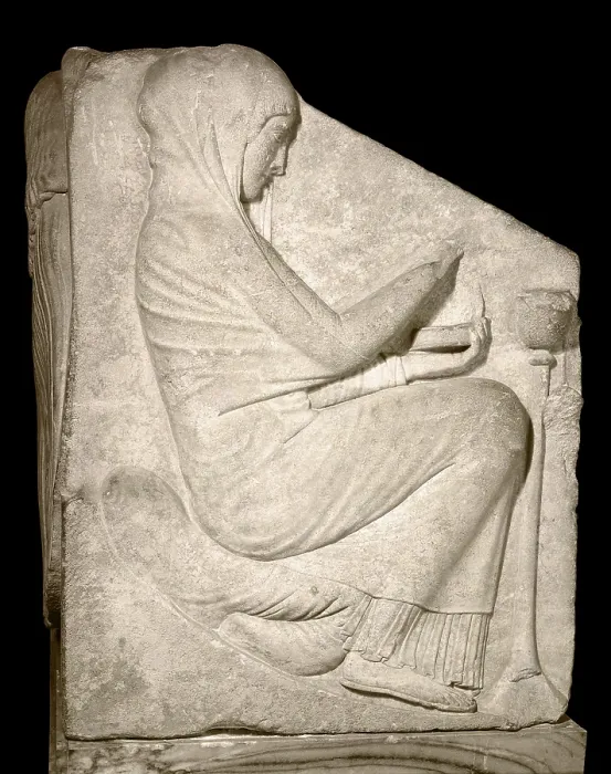Framed Print : Ludovisi Throne. ca. 470 - 460 BC. Relief of the right side. Woman burning incense. Archaic Greek art. Relief on marble. ITALY. Rome. National Roman Museum