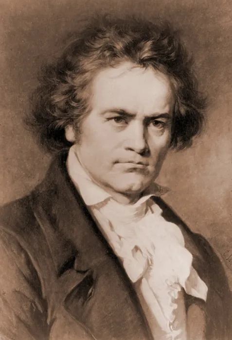 Framed Print : Ludwig van Beethoven (1770-1827) in portrait by Carl Jaeger