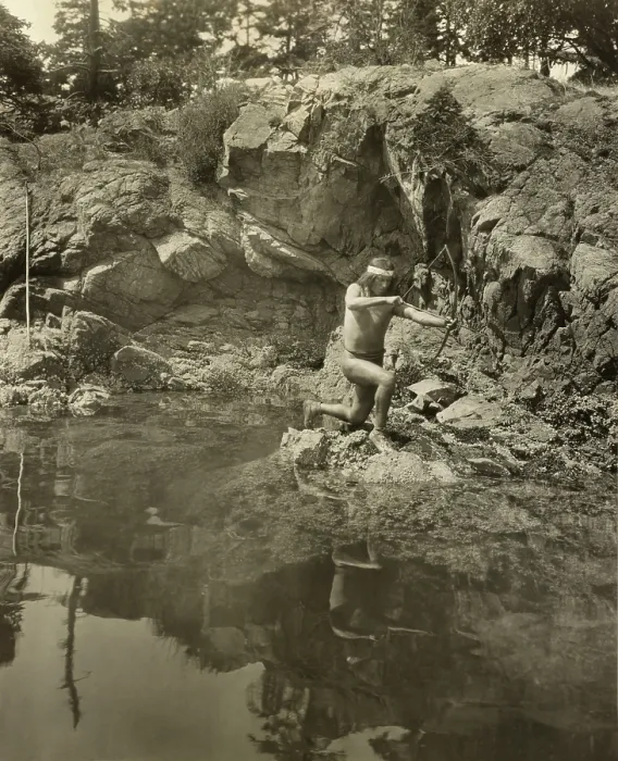 Framed Print : Lummi man shooting fish with bow and arrow in the Puget Sound area. 1924 photo by Fred H. Kiser Framed Print : Lummi man shooting fish with bow and arrow in the Puget Sound area. 1924 photo by Fred H. Kiser