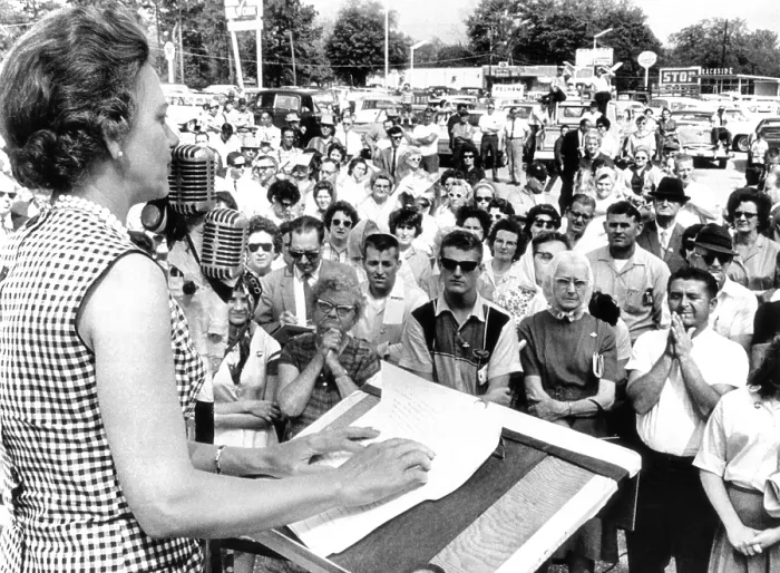 Framed Print : Lurleen Wallace, a surrogate candidate for her husband, Governor George Wallace, makes a campaign speech in the Alabama Democratic primary. April 28, 1966