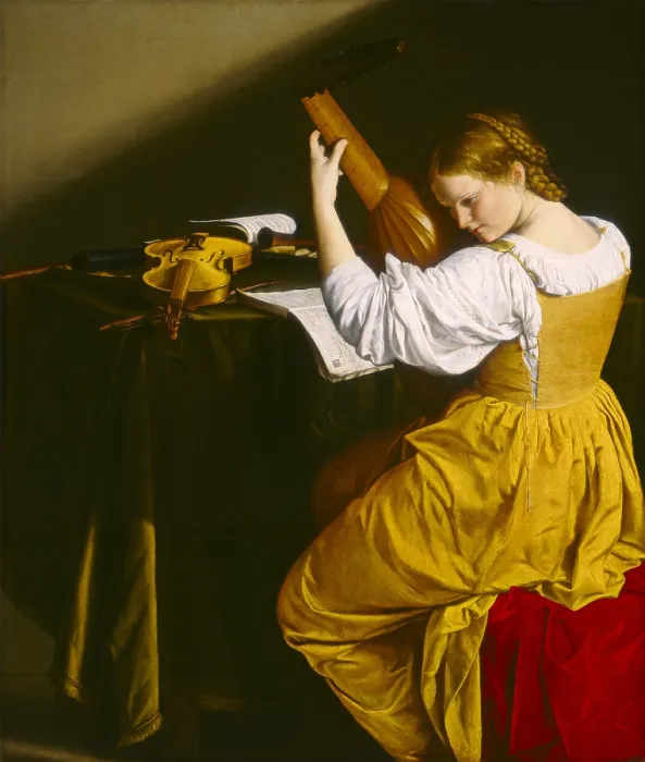 Framed Print : The Lute Player, by Orazio Gentileschi, c. 1612-20, Italian Renaissance painting, oil on canvas. Young woman listens to a note from her lute Framed Print : The Lute Player, by Orazio Gentileschi, c. 1612-20, Italian Renaissance painting, oil on canvas. Young woman listens to a note from her lute