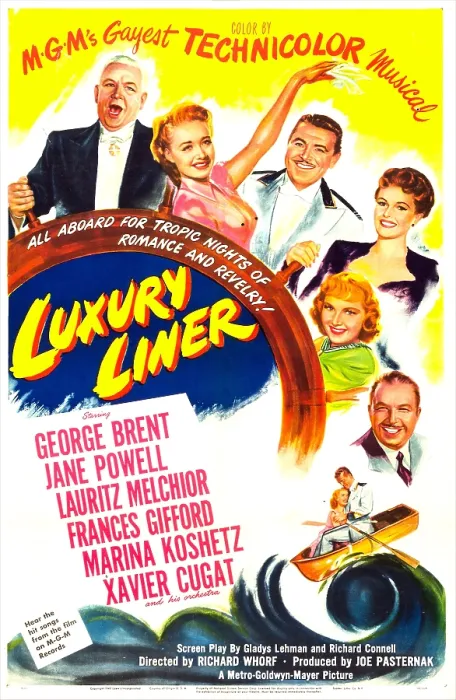 Framed Print : LUXURY LINER, US poster, from top: Lauritz Melchior, Jane Powell, George Brent, Frances Gifford, Marina Koshetz, Xavier Cugat, 1948