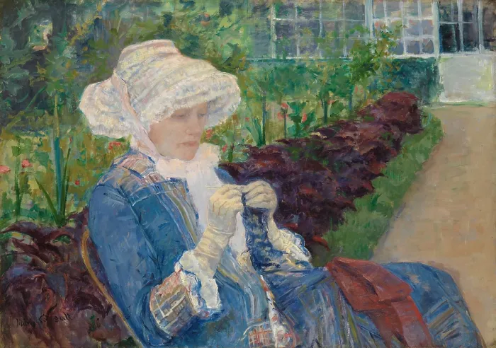 Framed Print : Lydia Crocheting in the Garden at Marly, by Mary Cassatt, 1880, Impressionist oil painting