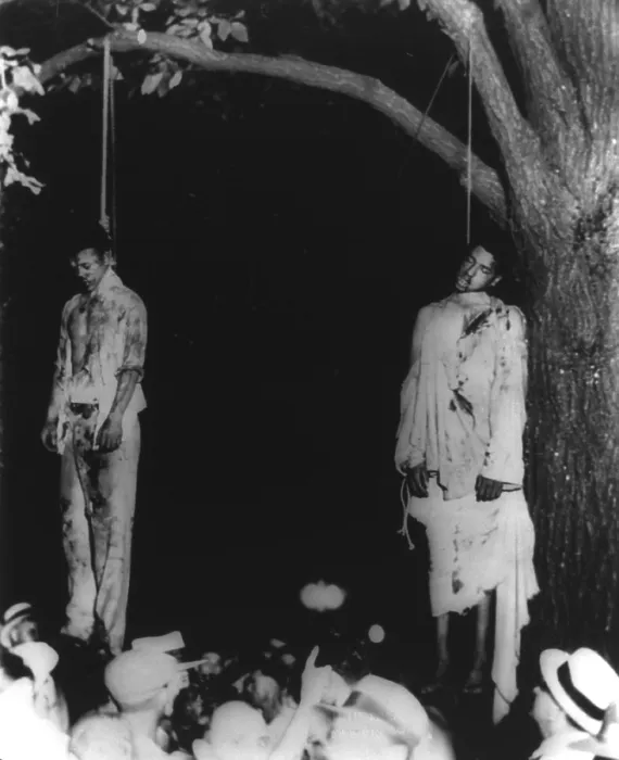 Framed Print : Two lynched African American men, hanging from tree in Marion, Indiana. Ca. 1930s
