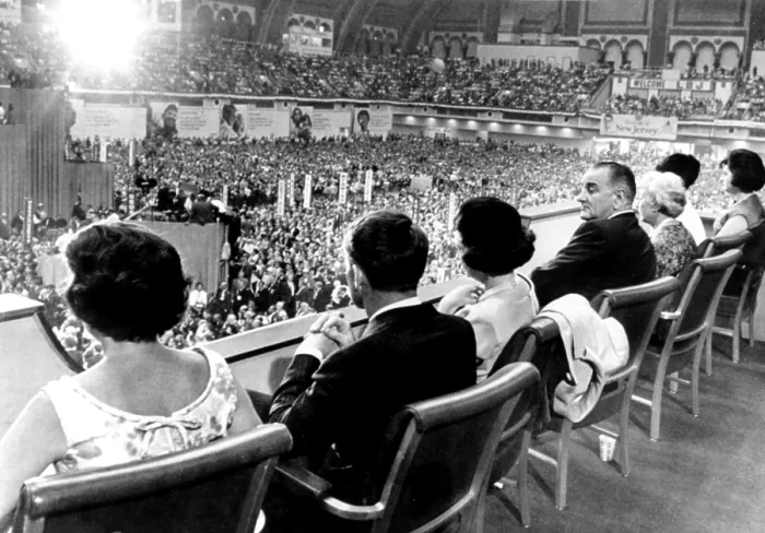 Framed Print : LYNDON JOHNSON (4th from left), in Presidential Box overlooking 1964 Democratic National Convention, (l to r): Ethel Kennedy, Robert F Framed Print : LYNDON JOHNSON (4th from left), in Presidential Box overlooking 1964 Democratic National Convention, (l to r): Ethel Kennedy, Robert F
