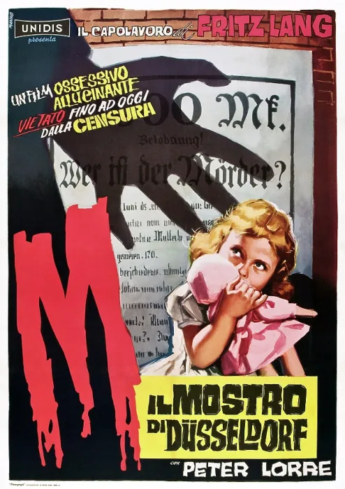 Framed Print : M, (aka IL MOSTRO DI DUSSELDORF), 1960s Italian poster art, 1931