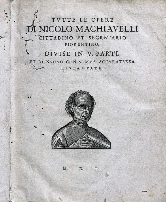 Framed Print : MACHIAVELLI, Niccol (1469-1527). Cover of an edition of the Machiavelli's complete works published in 1550, with a portrait of the author. Engraving. SPAIN. Barcelona Framed Print : MACHIAVELLI, Niccol (1469-1527). Cover of an edition of the Machiavelli's complete works published in 1550, with a portrait of the author. Engraving. SPAIN. Barcelona
