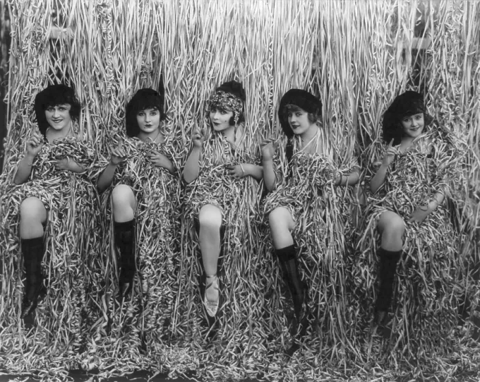 Framed Print : Mack Sennett girls posing in serpentine confetti. 1918